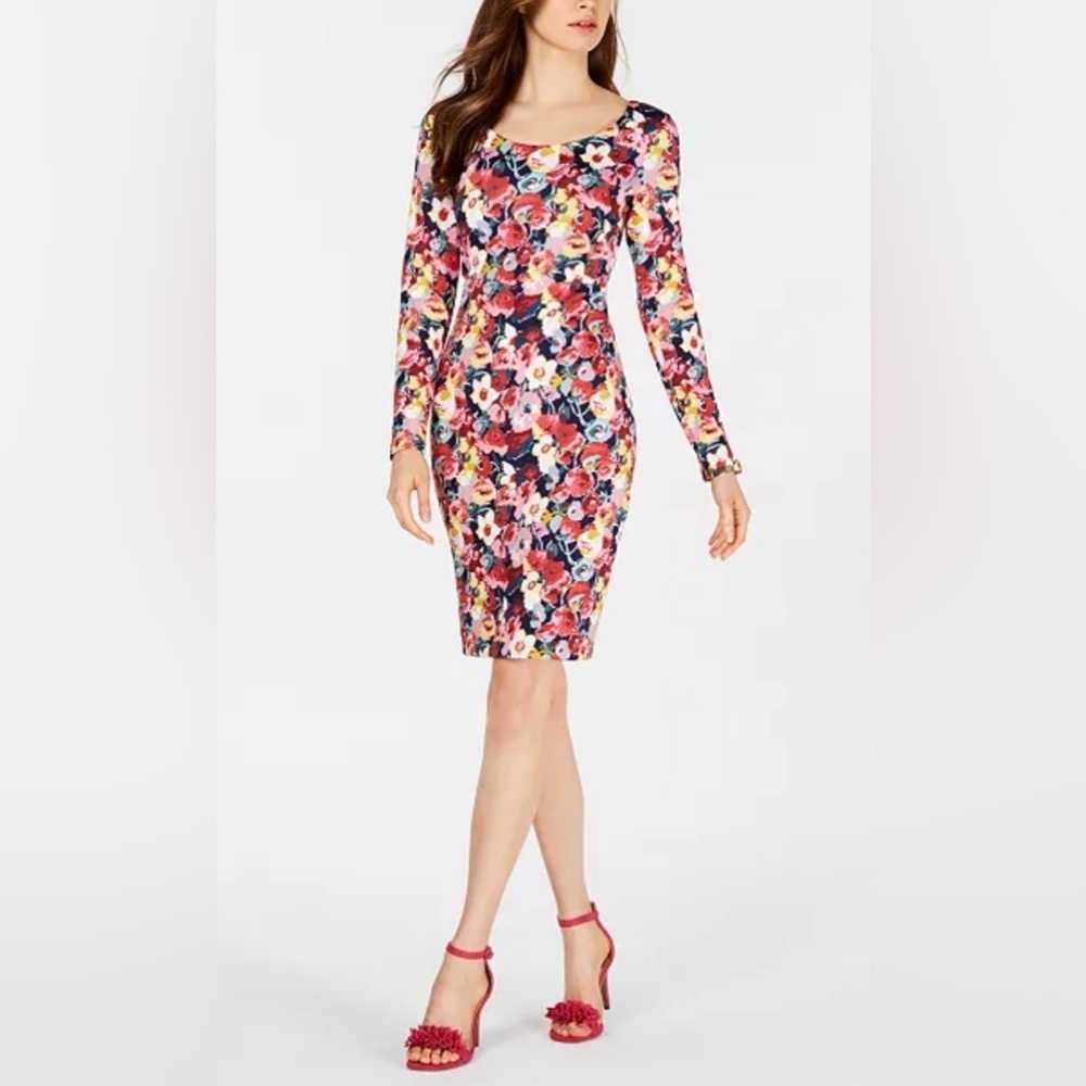Betsey Johnson Long Sleeve Floral Scuba Sheath Dress Womens Size 8